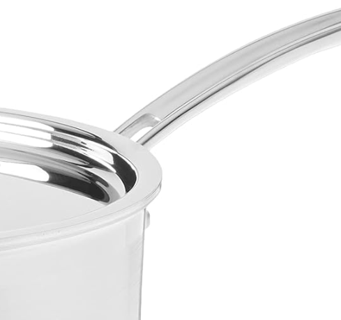 Cuisinart MultiClad Pro 2-quart stainless steel saucepan with lid and riveted handle, shown on a white background.