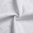 54" x 72" white jacquard tablecloth with silver marble design shown on a white background.