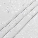 54" x 72" white jacquard tablecloth with silver marble design shown on a white background.