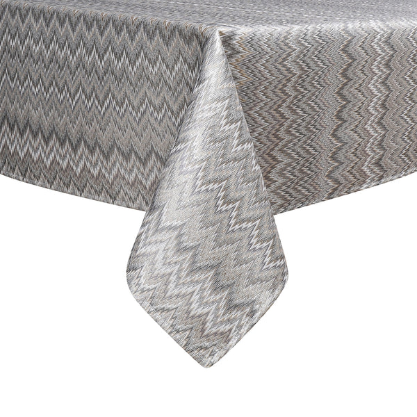 Rectangular dark silver jacquard zigzag tablecloth on a white background.