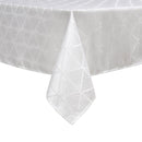 Silver diamond jacquard rectangular tablecloth with hem-stitched edges displayed on a white background.
