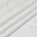 Silver diamond jacquard rectangular tablecloth with hem-stitched edges displayed on a white background.