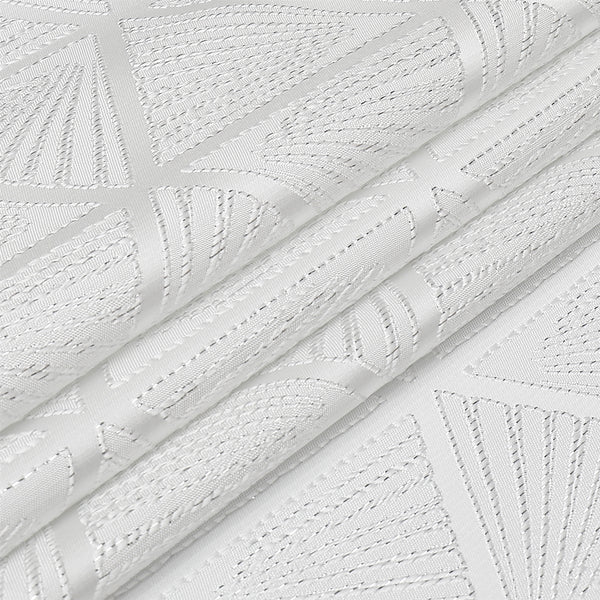 Silver diamond jacquard rectangular tablecloth with hem-stitched edges displayed on a white background.