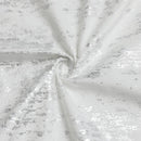 A folded 60" x 120" silver mosaic print tablecloth displayed on a white background.