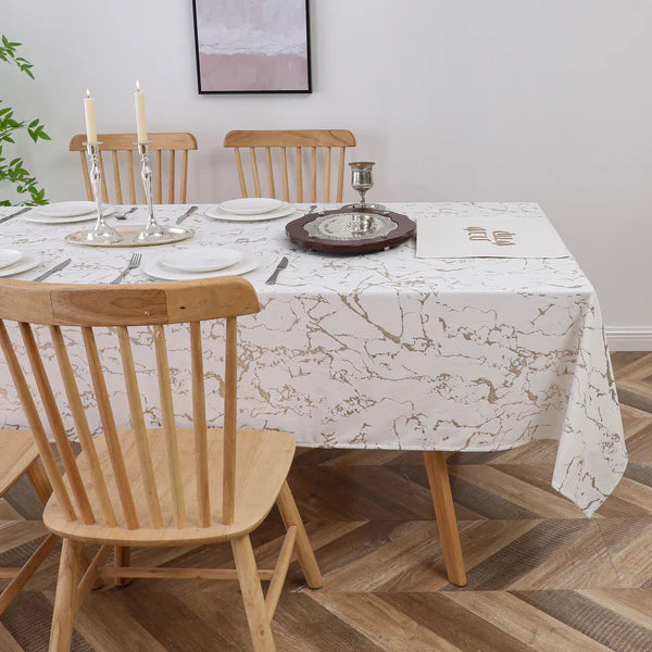 Majestic Giftware Velvet Tablecloths for Rectangle Tables - 60" X 90" Glacier Gold Print Hem Stitch Dining Table Cover