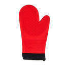 Kadra 13-inch red silicone oven mitt with textured grip shown on a white background.