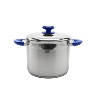 7qt Stainless Steel Stock Pot with Blue Handles
