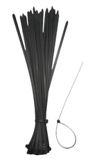  A bundle of 50 black 12-inch nylon zip ties displayed on a white background.