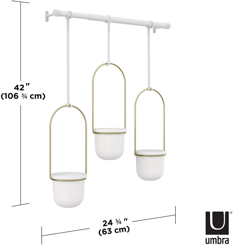 Umbra 1011748-524 Triflora Hanging Planters for Indoor Plants or Herbs, White/Brass,42" Width