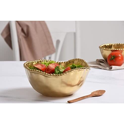 Pampa Bay Titanium-Plated Porcelain Medium Deep Bowl, 8.5 Inch, Matte Gold Tone, Oven, Freezer, Dishwasher Safe