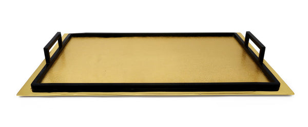 Gold Serving Tray with Black Handles - Medium
