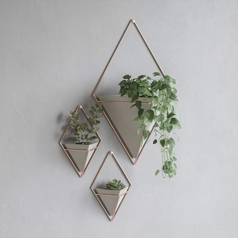 Umbra Trigg Hanging Planter Vase & Geometric Wall Decor Ceramic, Great For Succulent Plants, Concrete/Copper