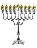 Ner Mitzvah Silver Plated Oil Menorah with Olive Branches - 14" High