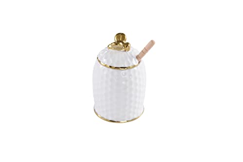 Pampa Bay Get Gifty Porcelain Honey Jar and Comb Dipper, White with Gold Trim