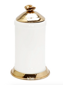 Medium White Glass Canister with Gold Hammered Base and Lid and Flower Knob