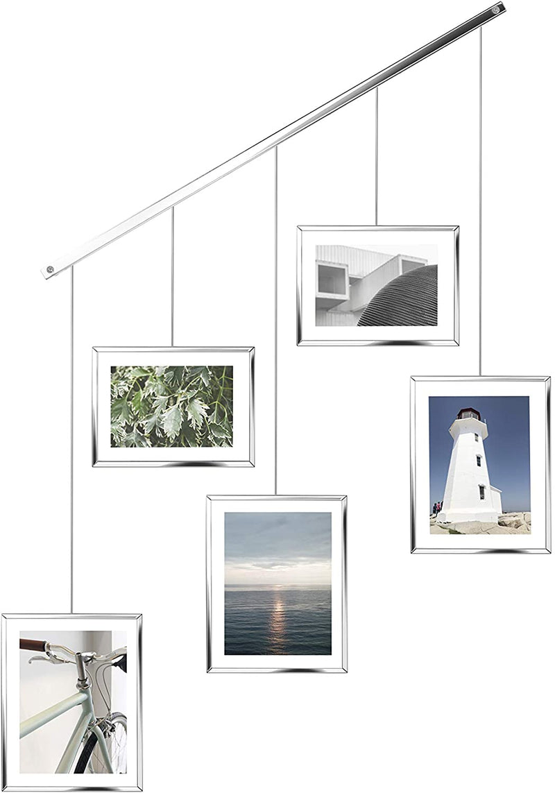 Umbra Exhibit Picture Frame Gallery Set Adjustable Collage Display for 5 Photos, Prints, Artwork & More (Holds Two 4 x 6 inch and Three 5 x 7 inch Images), 5 Opening, Chrome