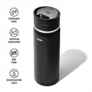 OXO Good Grips 20 oz stainless steel travel coffee mug in onyx with twist lid on a white background.