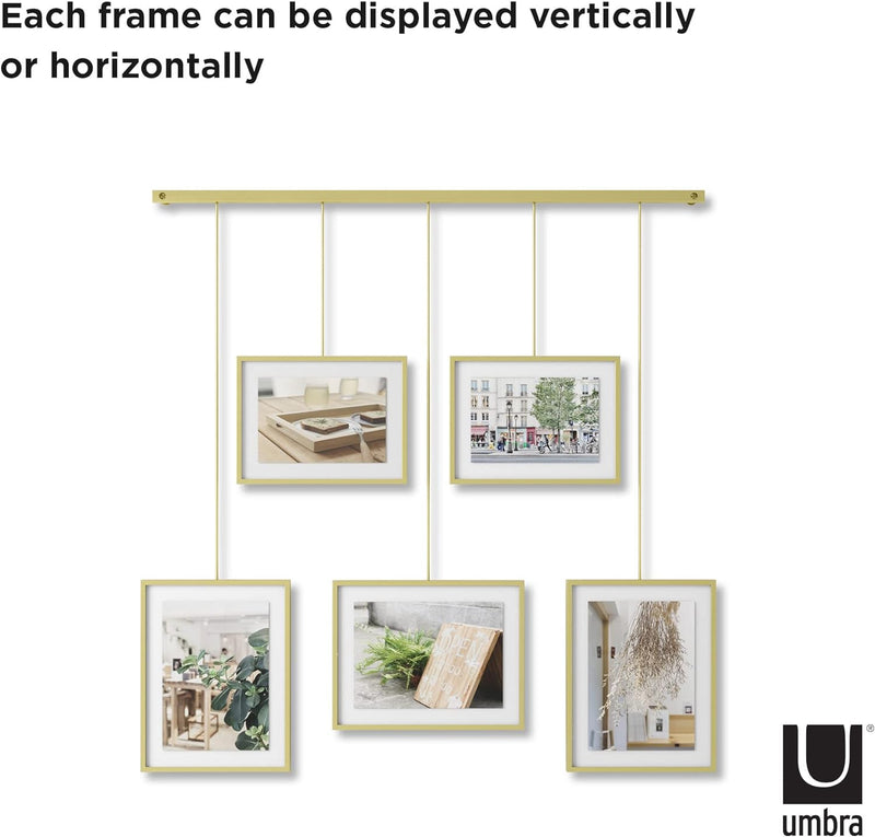 Umbra - 1013426-221 Exhibit Picture Frame Gallery Set Adjustable Collage Display for 5 Photos, Prints, Artwork & More (Holds Two 4 x 6 inch and Three 5 x 7 inch Images), Normal, Brass