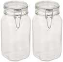 Two empty, clear glass Fido jars with square bases, each featuring a glass lid, metal wire clamp, and an 85mm gasket for an airtight seal.