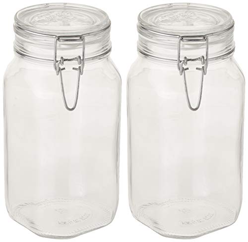 Bormioli Rocco Fido Clear Glass Jar with 85 mm Gasket, 1.5 Liter (Pack of 2)