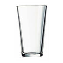A clear, empty 16-ounce Luminarc Pub beer glass with a slightly tapered shape.