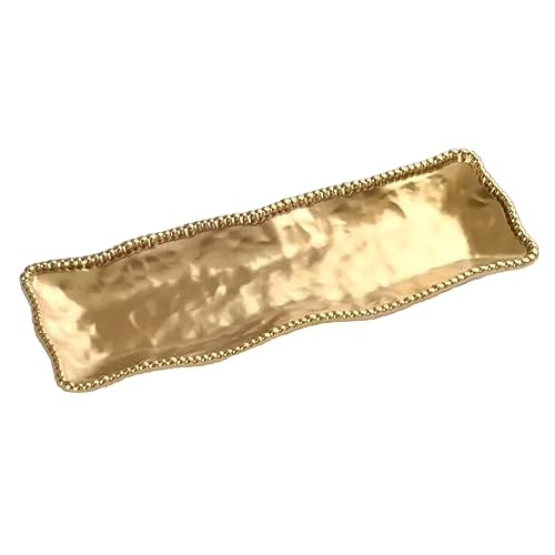 Pampa Bay Titanium-Plated Porcelain Rectangular Serving Piece, 19 x 6.5 Inch, Matte Gold Tone, Oven, Freezer, Dishwasher Safe