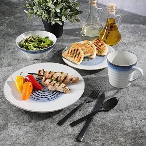 Gibson Elite Spiral Reactive Embossed Dinnerware Set - Blue, Service for Four (16pcs)