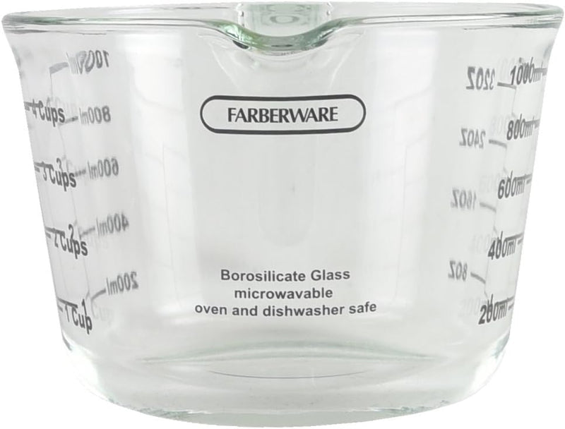 Farberware 4-Cup Borosilicate Glass Wet and Dry Measuring Cup with Oversized Measurements, Clear