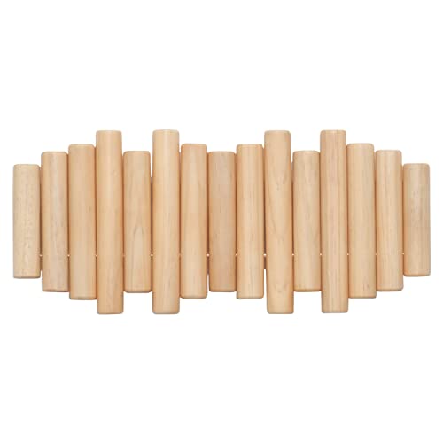 Umbra Picket 5 Hooks, Wall-Mounted Rail, Doubles as Art, Beveled Pine Wood Dowels, Natural Finish