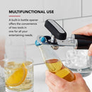 Black stainless steel multifunction can opener with ergonomic handles and built-in bottle opener