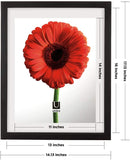 Black Umbra 13x16 inch picture frame with floating glass panels displaying a flower against a white background.