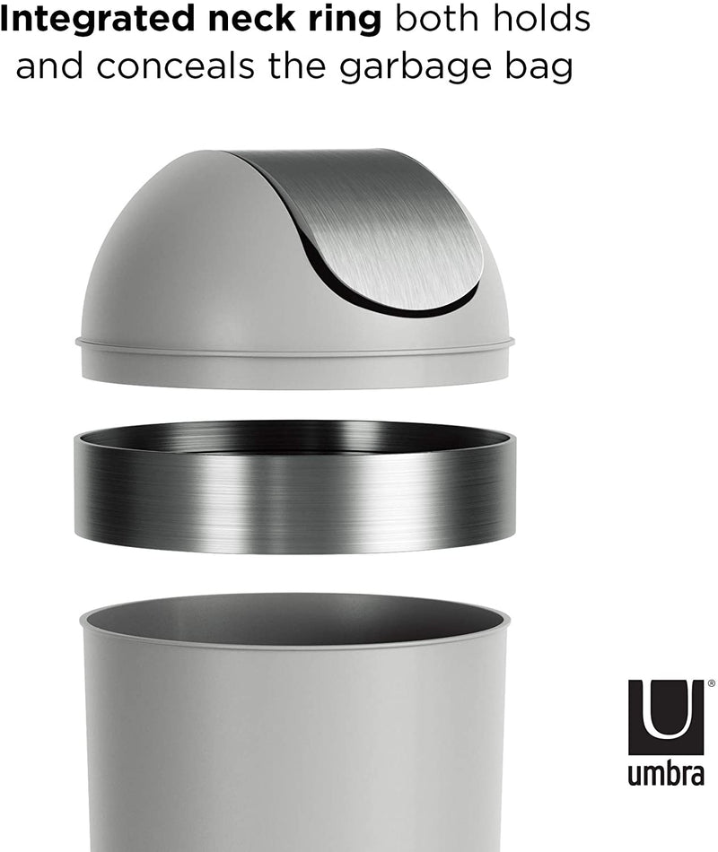 Umbra Venti Swing-Top 16.5-Gallon Kitchen Trash Lid– Large, 35-inch Tall Garbage Can for Indoor, Outdoor or Commercial Use, Grey