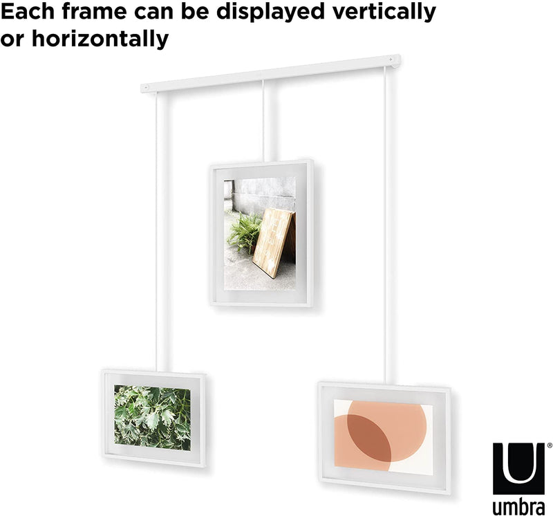 Umbra Exhibit Picture Frame Gallery Set Adjustable Collage Display for 5 Photos, Prints, Artwork & More (Holds Two 4 x 6 inch and Three 5 x 7 inch Images), 3 Opening, White