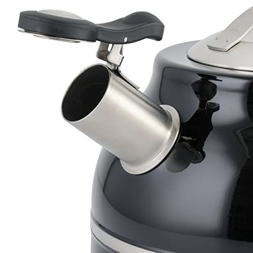 Kenmore Elite Costner 2.3 Qt Stainless Steel Tea Kettle w/Encapsulated Base & Bakelite Handle - Satin Interior/Black Exterior