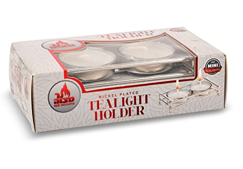 Ner Mitzvah Tea Light Candle Holders with Tealight Candles - Nickel Plated Tealight Holder - Fits Mini Tealights