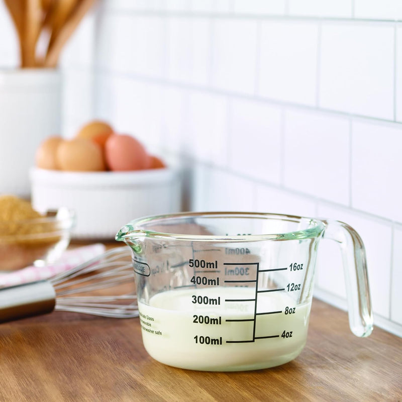 Farberware 2-Cup Borosilicate Glass Wet and Dry Measuring Cup with Oversized Measurements, Clear