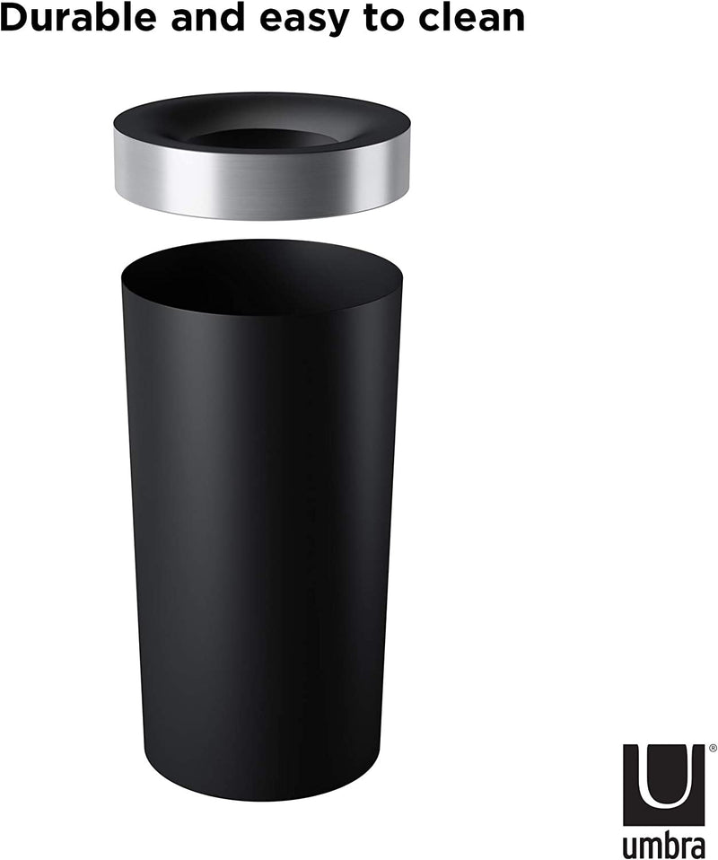 Umbra Vento Open Top 16.5-Gallon Kitchen Trash Large, Garbage Can for Indoor, Outdoor or Commercial Use, Black/Nickel