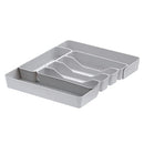 Silver-colored utensil tray for drawers, by Spectrum Diversified, designed to keep silverware and kitchen tools neatly organized.