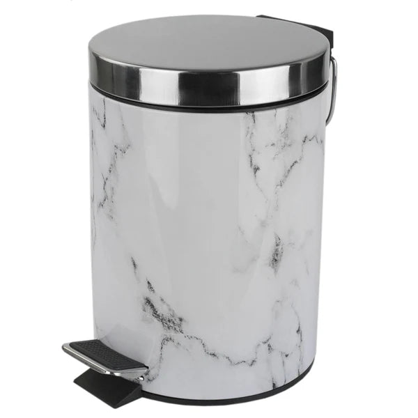 Home Basics White Faux Marble Bathroom Trash Can