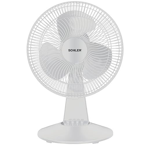 SOHLER Table Fan 12-Inch Oscillating 3-Speeds Table Fan Small Portable Electric Plug-In Desk Fan White