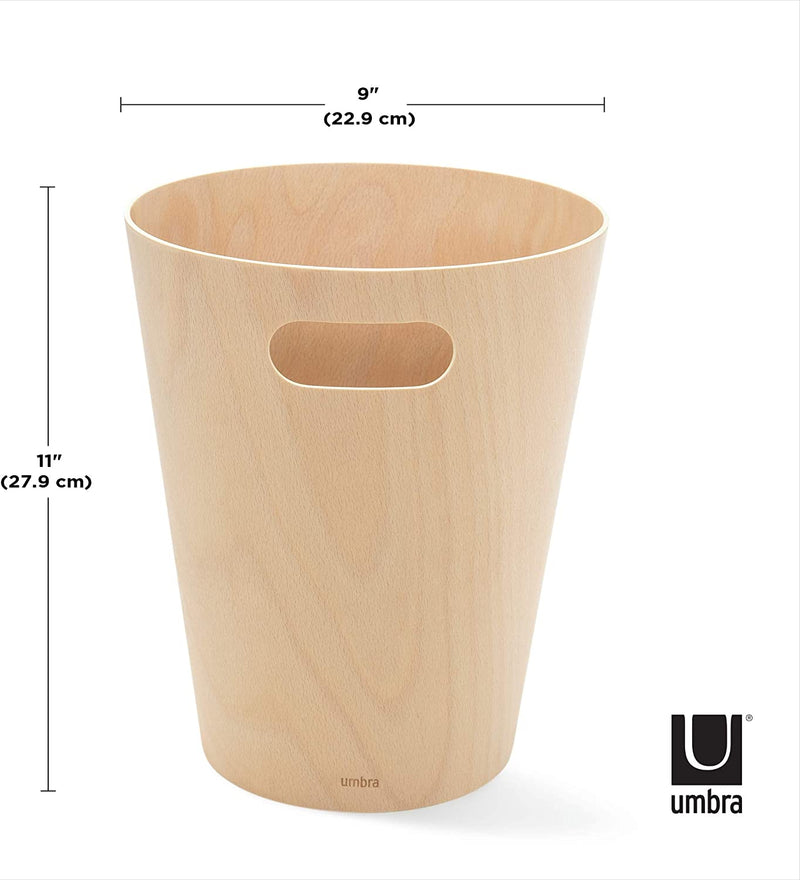 Umbra Woodrow, Natural 2 Gallon Modern Wooden Trash Can Wastebasket or Recycling Bin