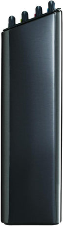 The image shows a Joseph Joseph Folio 4-Piece Cutting Board Set. It consists of a sleek, dark-colored (likely black or dark gray) storage case that holds four individual cutting boards. The tops of the cutting boards are visible, showing different colored tabs, which are typically used for hygienic separation of food types (e.g., raw meat, vegetables, cooked food, fish). The Joseph Joseph logo is visible on the lower front of the case.