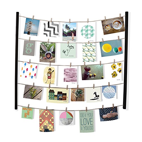 Umbra Hangit Display-DIY Frames Collage Set Includes Picture Wire Twine Cords, Wall Mounts and Clothespin Clips for Hanging Photos, Prints and Artwork, 26" x 30", Black