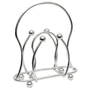 Chrome double-sided napkin holder with open sides and elevated base, displayed on a white background.