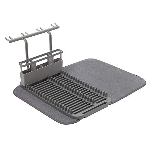 Umbra UDRY Rack and Microfiber Dish Drying Mat, Deluxe, Charcoal