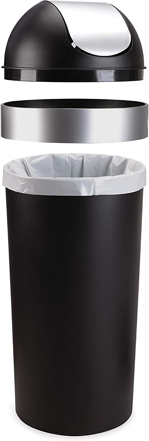 Umbra Venti 16-Gallon Swing Top Kitchen Trash Can Large, 35-inch Tall Garbage Can for Indoor, Outdoor, Black/Nickel