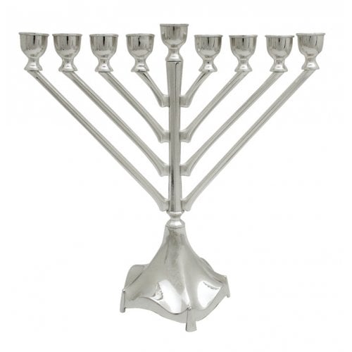 9.8" Chabad Lubavatich Chanukah Menorah with Angular Branches and Raised Base