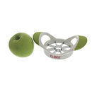 Stainless steel Elbee apple corer and wedger featuring a white body and vibrant green non-slip grips for safe and efficient fruit preparation.