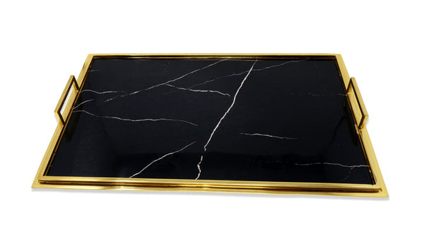 Black Marble Serving Tray Gold Trimmed - Small