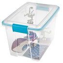 Clear Sterilite 20 Quart Gasket Box with a white lid and blue latches.